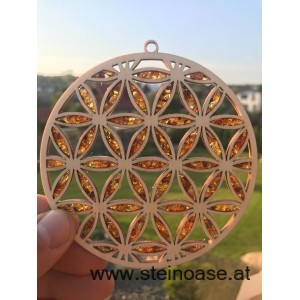 Fensterbild Suncatcher Bernstein - BLUME des LEBENS & Ø 20cm